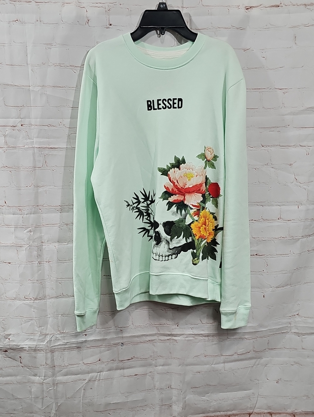 Blessed Floral Skull Mint Crewneck Sweater